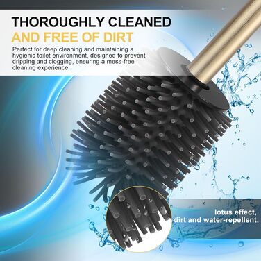 Підлогова щітка для унітазу DAZI з металевим покриттям, матова, з 2 довгими щітками для глибокого очищення, запобігає розбризкуванню та затримці води. (Бурштяне золото)