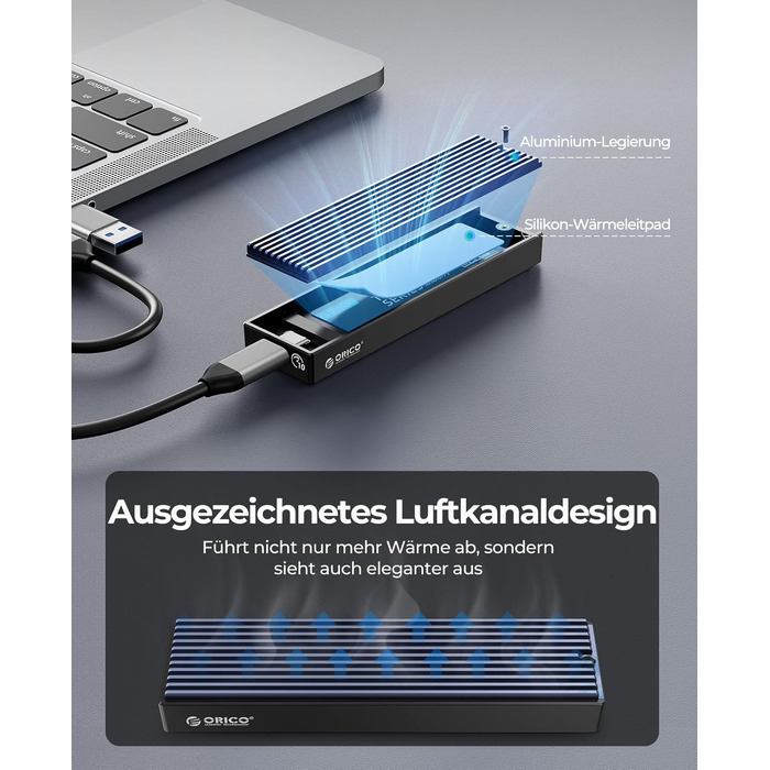 Зовнішній корпус (кейс) ORICO M.2 NVMe SSD USB-C 3.2 Gen2 10Gbps для PCIe M-Key/M+B Key (2230/2242/2260/2280), з підтримкою UASP