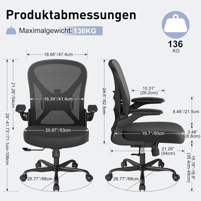 Ергономічне крісло для офісу ZZH, сітка, регульована поперекова підтримка, підйомні підлокітники, дихаюча тканина, обертання на 360°, регулювання висоти, чорний