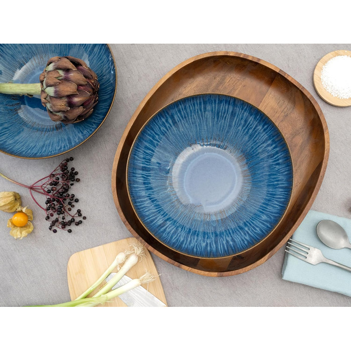 CreaTable Набір посуду Sea Breeze, 18 предметів, з кераміки, для миття в посудомийній машині та використання в мікрохвильовій печі, Made in Portugal (Набір мисок, блакитний)