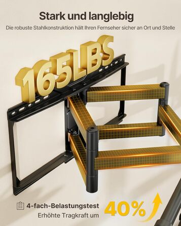 Настінне кріплення для телевізора monTEK 50-100 дюймів (до 75 кг), поворотне, з похилим кутом, з висувним подвійним кронштейном 638 мм, VESA 900x600