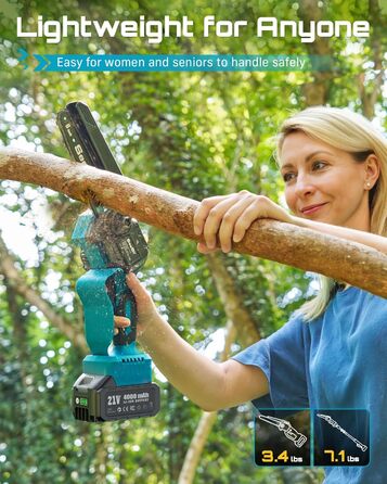 Акумуляторна міні-пила SEESII 6 дюймів (8000mAh) з автоматичною змащенням та запасним ланцюгом - для стрижки гілок та дерева