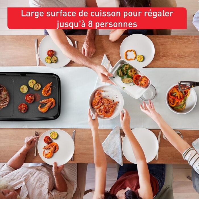 Тіфаль Plancha Booster Tischgrill: електричний гриль-стіл, 2200 Вт, велика поверхня, зона Boost, 6 температурних режимів, знімні антипригарні пластини, піддон для жиру, Thermo-Spot, чорний, CB6428