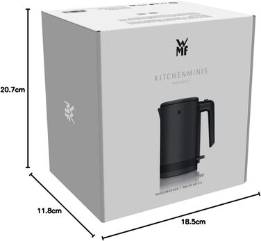 WMF Kitchenminis Mini Travel Kettle Stainless Steel 0.8l, Electric Kettle with Scale Filter, 1800 W, Small Teakettle, Stainless Steel, Black Deep Black