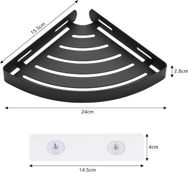 Поличка для душу без свердління, кутова, з нержавіючої сталі, 2 шт. (Чорний)