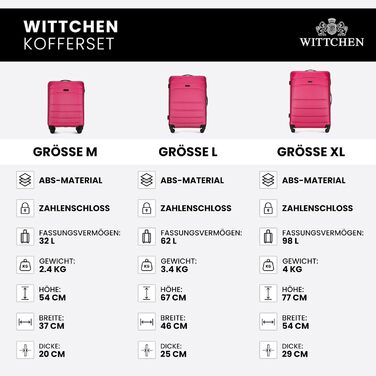 Набір валізWITTCHEN Globe Line: 3 валізи (великий, середній, маленький) з ABS-пластику, рожеві, з коліщатами та кодовим замком