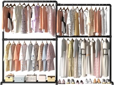 Міцна вішалка для одягу LOEFME з обертовими бічними панелями, металева стійка для одягу з полицею для зберігання, чорного кольору, 150 кг вантажопідйомність