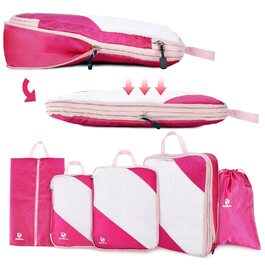 Набір органайзерів для валізи AiQInu, 5 шт. з компресією, для подорожей, рожевий