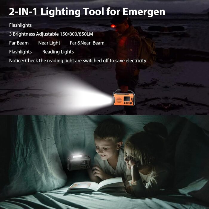 Радіо Kurbelradio на 20000mAh з Bluetooth, DAB/FM, сонячною панеллю, TF-карткою, AUX IN, TFT екраном, LED ліхтариком та SOS кнопкою (ArmyGreen)