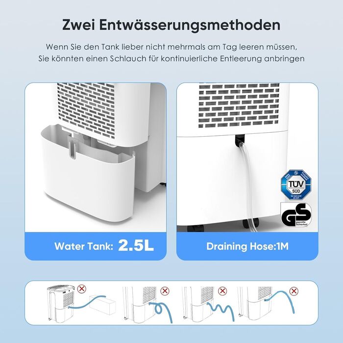 Електричний осушувач повітря COLAZE 12л/24г з автоматичною відтайкою, датчиком рівня води та низьким рівнем шуму (36дБ) для квартири, підвалу (повітряний вихід зверху)