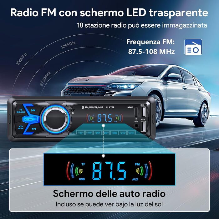 Автомагнітола Bluetooth 1 DIN MP3-плеєр для авто