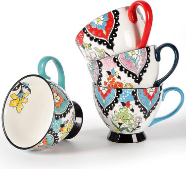 Set of 4 mugs, 444 ml large ceramic coffee mugs for tea, milk, latte, cappuccino, cocoa, cereal, hot chocolate, gift for men, women, friends, family