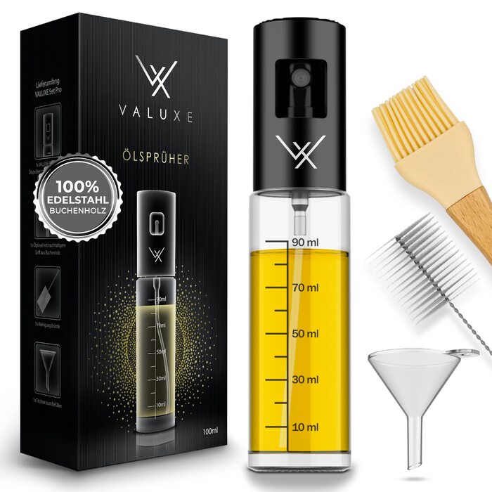 Розпилювач олії VALUXE® ORIGINAL з нержавіючої сталі та скла - преміум олійний спрей для кухні (Чорний матовий)