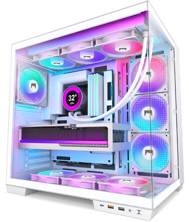 Корпус для ПК HYXN H1 ATX з 7 вентиляторами PWM ARGB, Mid Tower, Dual Chamber, Type-C, підтримка 3x360 мм кулерів (білий)