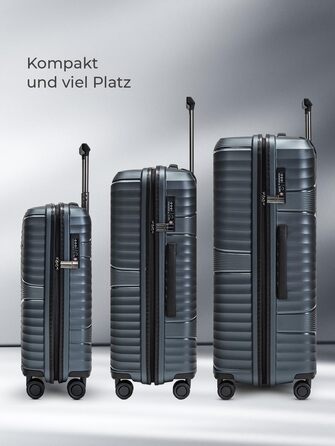 Легкий валіза-тележка з жорстким корпусом, 50 x 32 x 75 см, 103 літри, 3,63 кг, поліпропілен, TSA-замок, набір 3 шт. (темно-сірий металік)