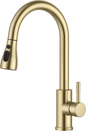 Кран кухонний FORIOUS з висувною лійкою, 360° обертання, 2 режими, шліфоване золото
