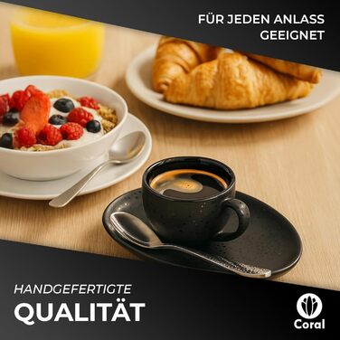 Набір кавових чашок Coral Espresso 4 шт. 90 мл, кераміка, чорний колір: чашки, блюдця та ложки