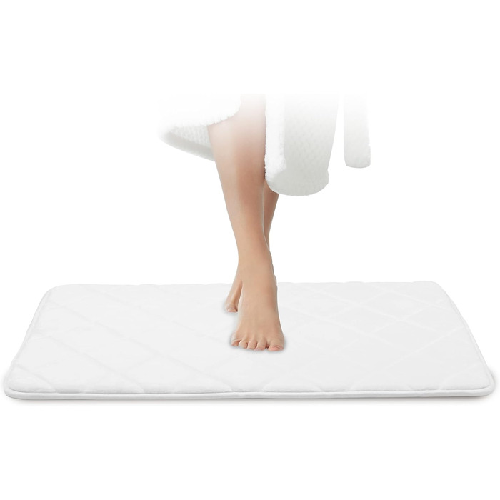 Килимок для ванної кімнати Jawaonline - Плямистостійкий килимок з Memory Foam - Максимально поглинаючий килимок для ванної кімнати - Нековзний килимок для ванної - Практичний килимок для ванної кімнати - Килимок під душ (Білий, 50x80 см)