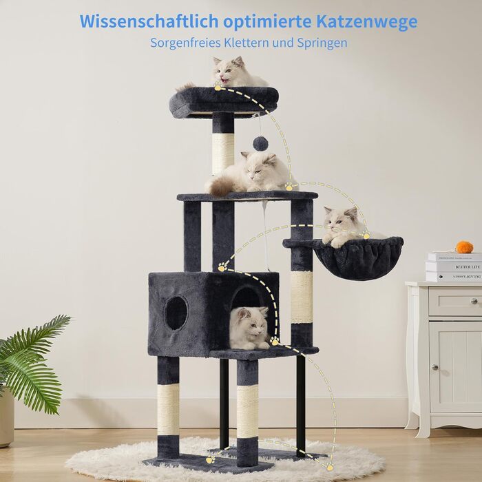 Котячий будиночок Heybly Kratzbaum HCT200SW (Сірий) - 125 см, з печерою, стійка, платформа, кошик