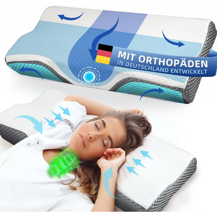 IDEA Pillow Neck Pain Relief, Ergonomic Orthopedic Pillow Neck Support, Memory Foam Pillow for Side, Back & Stomach Sleepers, Anti-Snoring Pillow for Men Women (62 * 34.5 * 12/8CM)