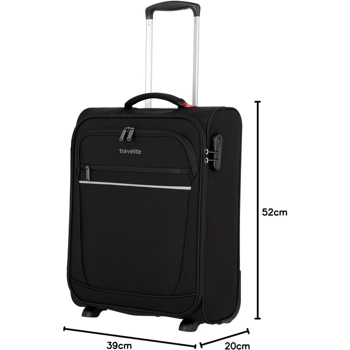 Чемодан-валіза Travelite, 52 см, 39 літрів, чорний. Валіза ручної поклажі з замком, 2 колеса
