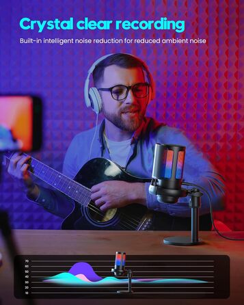 Ігровий мікрофон COCONISE RGB для ПК, стримінгу, подкастів, PS4/PS5, Mac. USB мікрофон з регулюванням гучності та навушником 3.5 мм, з підставкою
