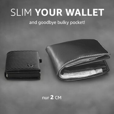 Чоловічий гаманець TENBST - картхолдер ультратонкий з RFID захистом, 10 відділень для карток, вікно для ID, преміум карбон, чорний