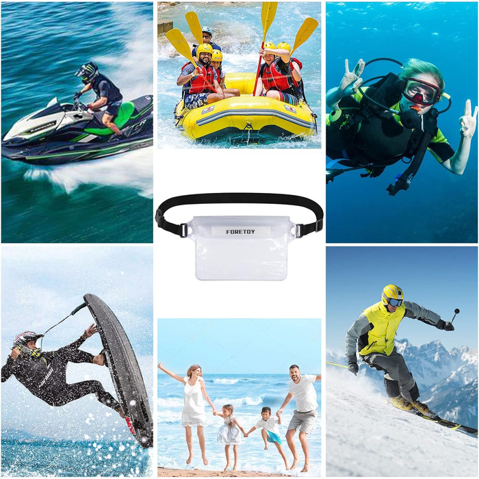 Водонепроникна поясна сумка з регульованим поясом, водонепроникний чохол для телефону IP68. Підходить для фотозйомки, водного спорту, пляжу, плавання, катання на човні та іншого. (Прозорий*2)