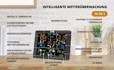 Метеостанція Raddy WF-100C з датчиком температури та вологості, Wi-Fi, 14-в-1: цифровий термометр для дому, офісу, спальні в подарунковій коробці