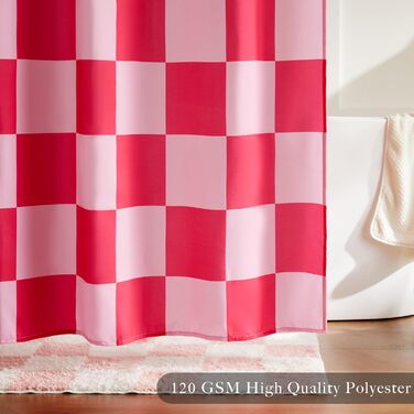Тканинний душовий завіс для ванної кімнати з ретро-шахматним візерунком, рожевий, 183x183 см