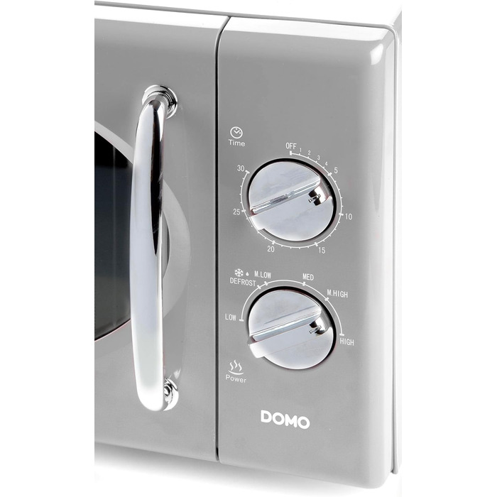 Мікрохвильова піч DOMO DO3125 Retro, 25L, 900W, білий/сріблястий, 6 рівнів потужності, таймер до 30 хв, функція розморожування, звуковий сигнал