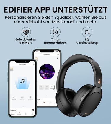 Edifier WH950NB: Бездротові навушники з активним шумозаглушенням, LDAC, Hi-Res Audio, Bluetooth 5.3, 55 годин роботи, чорний