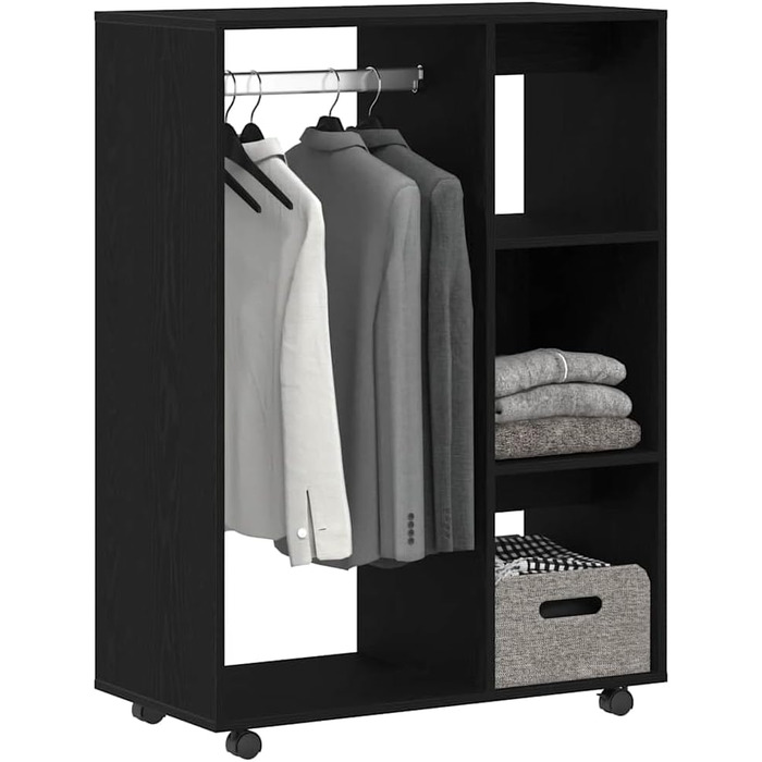 vidaXL Wardrobe with Open Shelf, 3 Side Shelves, Wheels, Coat Rack, Wardrobe, Bedroom Wardrobe, White, 80x40x110cm, Wood-Based Material (Black Oak)