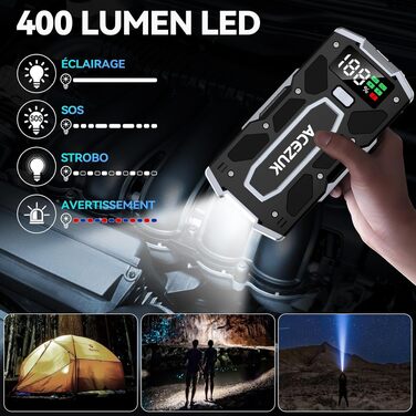 Бустер для автомобіля ACEZUK 6000A — Пусковий пристрій (Powerbank) 12V для бензинових (до 7.0L) та дизельних (до 5.5L) двигунів, з LED-ліхтарем та цифровим дисплеєм для авто, SUV, мотоциклів