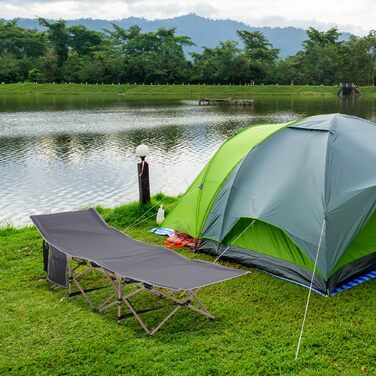 Outsunny Folding Cot with Storage Bag, Foldable Camping Bed, Camping Lounger, Includes Carry Bag, Steel Oxford, Grey, 190 x 68 x 52 cm | Aosom