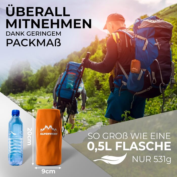 Alpenwert надувний килимок для кемпінгу, ультралегкий, компактний, помаранчевий, ізомат для туризму та подорожей