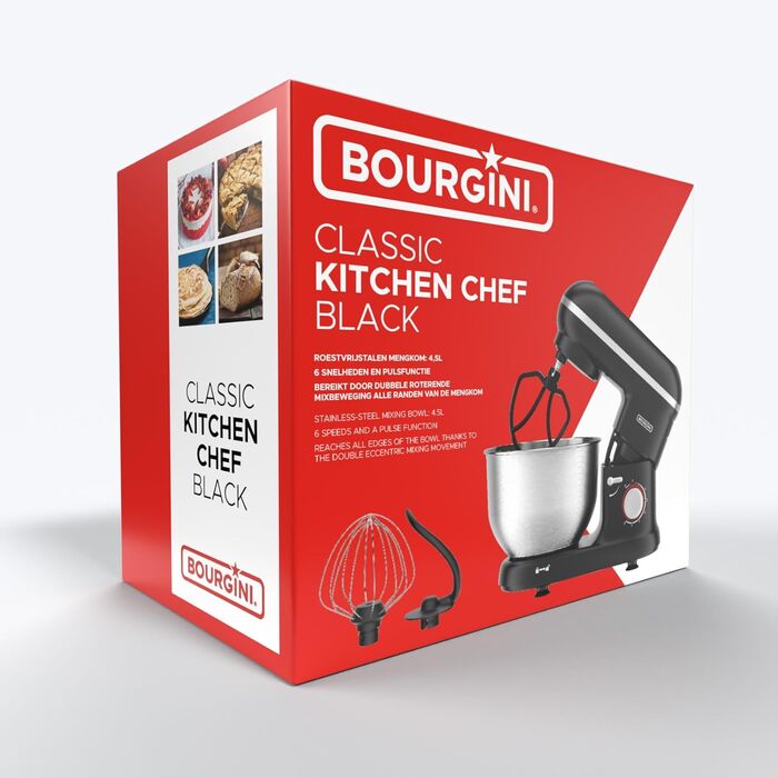 Stand Mixer - Classic Kitchen Chef Black - Kitchen Mixer - Food Processor with 4.5 Liter Capacity, 1300-Watt Motor