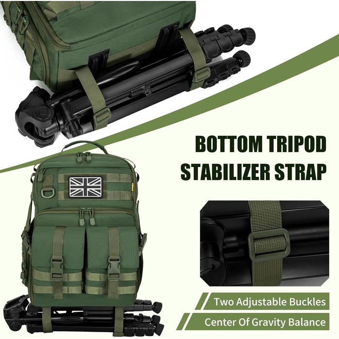 Рюкзак для камери з відділенням для ноутбука 15.6 дюймів - водонепроникний рюкзак для фототехніки, міцний, сумісний з Canon, Nikon, DJI | Знімний підкладковий вкладиш | Ремінь для штатива (Зелений)