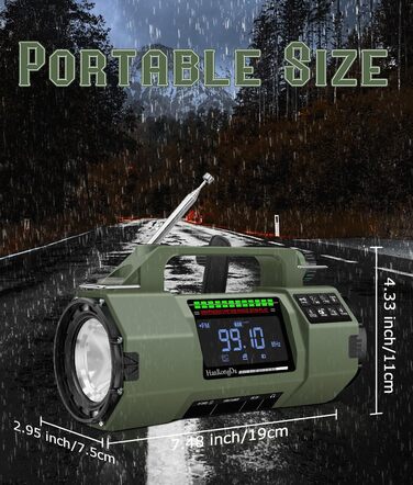 Радіо на ручному привіді Benss для надзвичайних ситуацій, AM/FM, з Powerbank 5000 mAh, USB-зарядкою, SOS-сигналом та ліхтариком для дому та відпочинку на природі