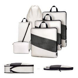 Набір органайзерів для валізи з компресією, 6 шт. - Кубики для пакування одягу, білий (Elfenbein) - Організація багажу в дорогу