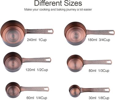 Measuring Cups and Spoons Set, 6 Copper Measuring Cups and 7 Stainless Steel Measuring Spoons with Leveler, Bronze, 13-Piece