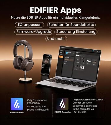 Навушники бездротові Edifier ES850NB з шумозаглушенням, Hi-Res Audio, Bluetooth 5.4, коричневі