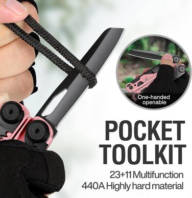 MIAOKE Multitool 23 in 1 with Premium Gift Box, Screwdrivers, Saw, Screwdrivers, Bottle Opener, Pliers, Camping Knife, Cool Gadgets for Men, Best Gift for Boyfriend, Son, Dad, Him, Husband (Coral Pink)