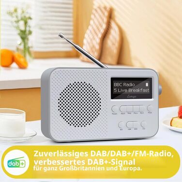 Портативне цифрове радіо LEMEGA PR2-Max DAB+/FM, Bluetooth 5.3, живлення від батарейок AA, сіре