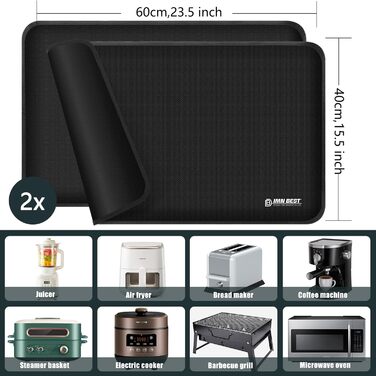 Термостійкий килимок для фритюрниці, захист робочої поверхні, силіконовий, чорний, 60*40 см (2 шт.)
