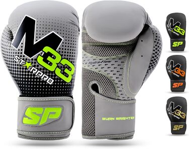 Starpro M33 Boxing Gloves for Powerful Punches & Quick Knockouts - Men's & Women's Boxing Gloves Set, 14oz Matte Grey / Neon Green
