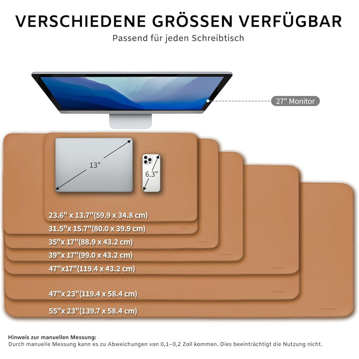 Офісний килимок для столу XXL з екошкіри: нековзний, водостійкий, карамельний (90x45 см) - ідеально для ноутбука, офісу та дому