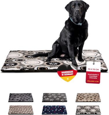 Лежанка для собак XS (45x65 см) – ковзаюча поверхня та комфорт завдяки 3 см наповнювачу – ідеально підходить для дивану, авто та переноски – Made in DE (75 x 115 см, Мандала Антрацит)