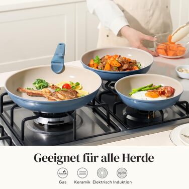 Redchef Ceramic Nonstick Pan Set - 6 Piece Induction Cookware Set (20, 24, 28 cm) - Blue