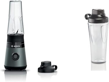 Блендер Bosch VitaPower Serie 2 MMB2111S з пляшкою ToGo, міні-стаціонарний, високошвидкісний, сріблясто-чорний, набір для смузі